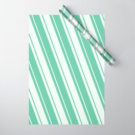 [ Thumbnail: Mint Cream and Aquamarine Colored Lines Pattern Wrapping Paper ]