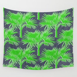 Palm Springs Silhouette Kelly Green on Navy Wall Tapestry
