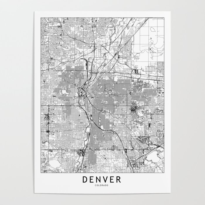 Denver White Map Poster