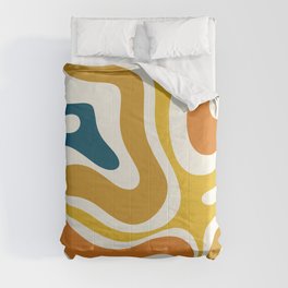 Modern Retro Liquid Swirl Abstract Pattern Orange Mustard Blue Comforter