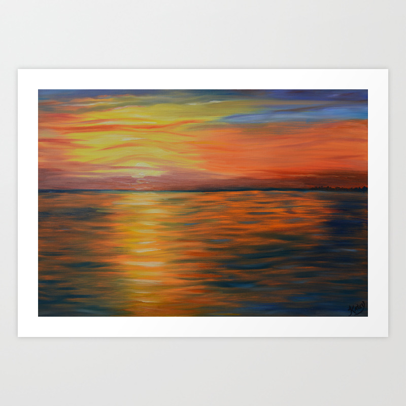 Abstract Art Ocean Sunset Seascape Painting Art Print By