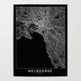 Melbourne Black Map Poster