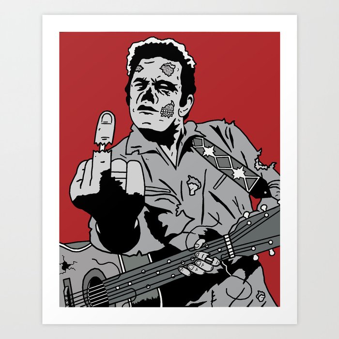  Johnny Cash Zombie Portrait Giving the Finger Print Art Print