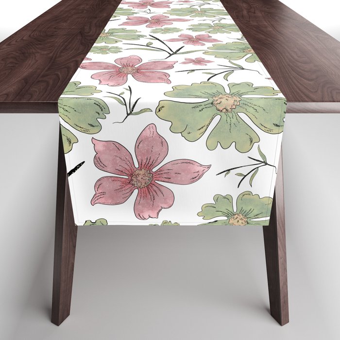 Spring Watercolor Floral Table Runner