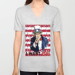 Uncle Sam I Want You With Stars and Stripes Background V Neck T Shirt