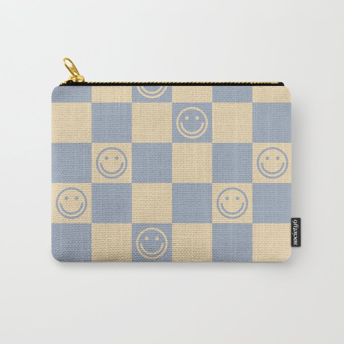 Cute Smiley Faces on Checkerboard \\ Neutral Color Palette Carry-All Pouch