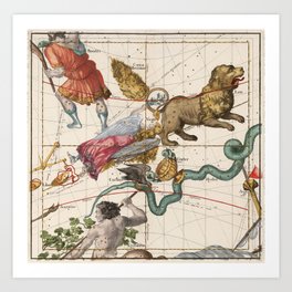 Vintage Constellation Map - Star Atlas - Leo - Virgo Art Print