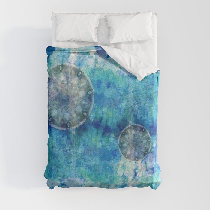 Crystal Vision - Blue And Gray Abstract Mandala Art Duvet Cover