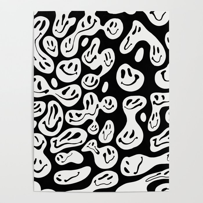 Black and White Dripping Smiley Poster