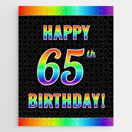 [ Thumbnail: Fun, Colorful, Rainbow Spectrum “HAPPY 65th BIRTHDAY!” Jigsaw Puzzle ]