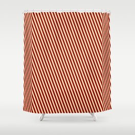 [ Thumbnail: Dark Red & Tan Colored Stripes Pattern Shower Curtain ]