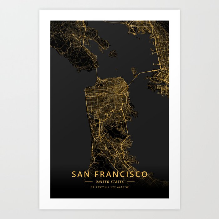 San Francisco, United States - Gold Art Print
