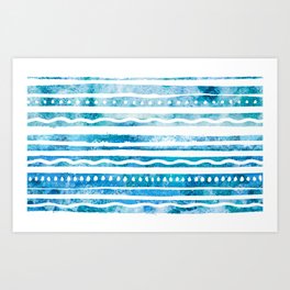 Ocean Blue Stripe Pattern Art Print