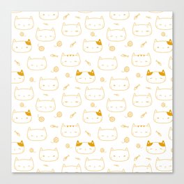 Mustard Doodle Kitten Faces Pattern Canvas Print