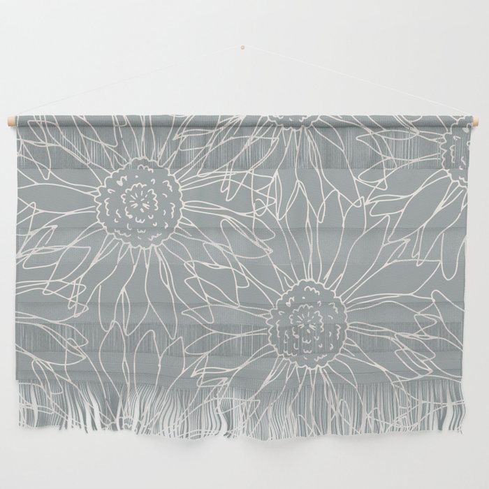 Bold Gray Blooming Sunflowers Wall Hanging