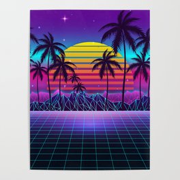 Radiant Sunset Synthwave Poster