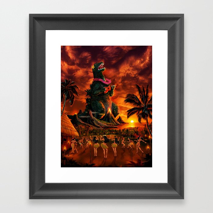 Rocking the Island - Tiki Art Hula Godzilla Framed Art Print