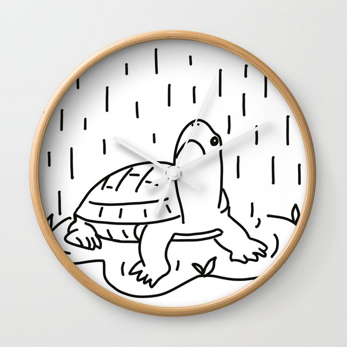 simple lineart style turtle and rain Wall Clock