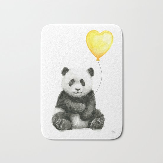 Panda with Yellow Balloon Baby Animal Watercolor Nursery Art Bath Mat