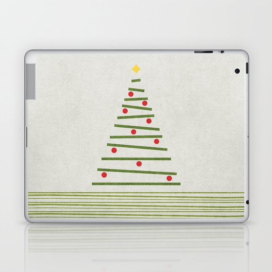 Minimalist Christmas Tree Green Red Light Grey Laptop & iPad Skin