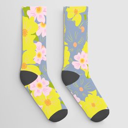 Pastel Spring Flowers On Green Socks