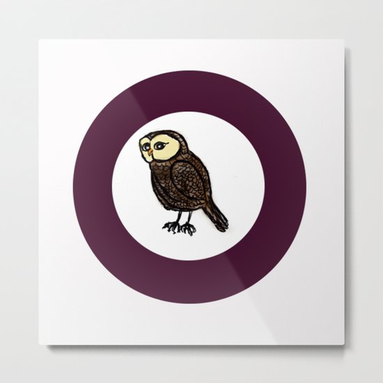 Owl in Purple Circle Metal Print