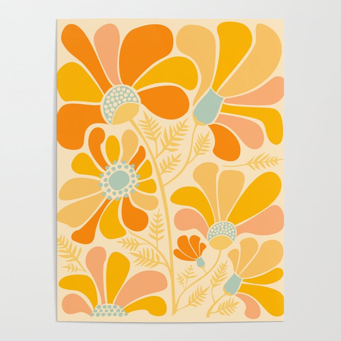 Sunny Flowers Floral Illustration Poster