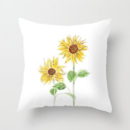 2 yellow sunflowers ink and watercolor  Throw Pillow