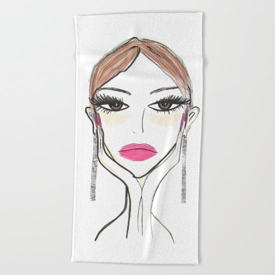 Another girl with the foil earrings Beach Towel