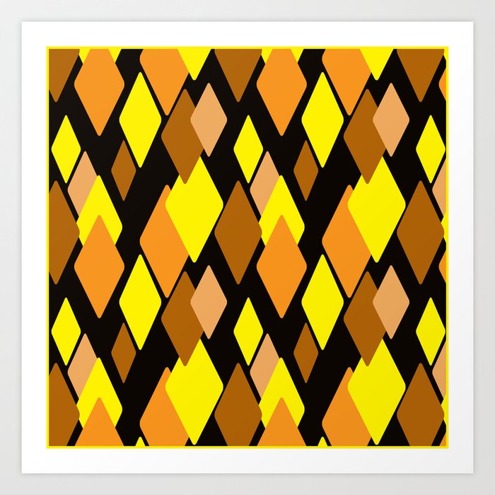 Black And Yellow Abstract Pattern Diamonds Art Print By Fuzzyfox85
