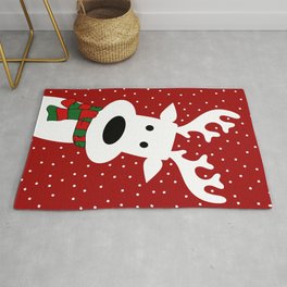 Reindeer in a snowy day (red) Area & Throw Rug