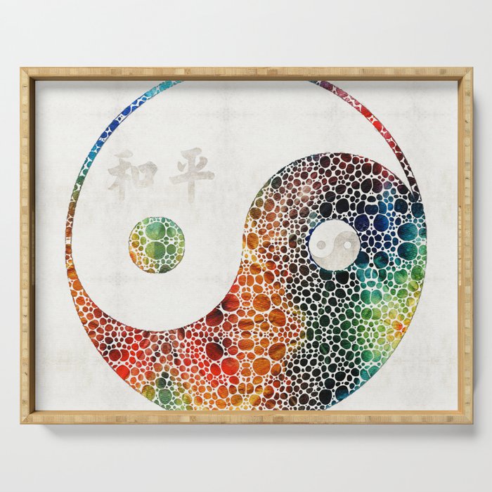 Yin And Yang - Colorful Peace - By Sharon Cummings Serving Tray