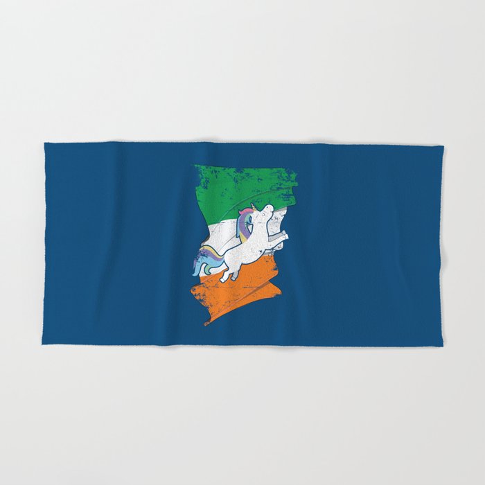 Distressed Irish Flag St Patricks Unicorn Blue Hand Bath Towel