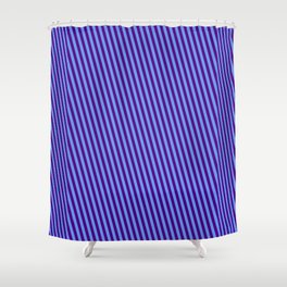 [ Thumbnail: Cornflower Blue and Indigo Colored Lines Pattern Shower Curtain ]