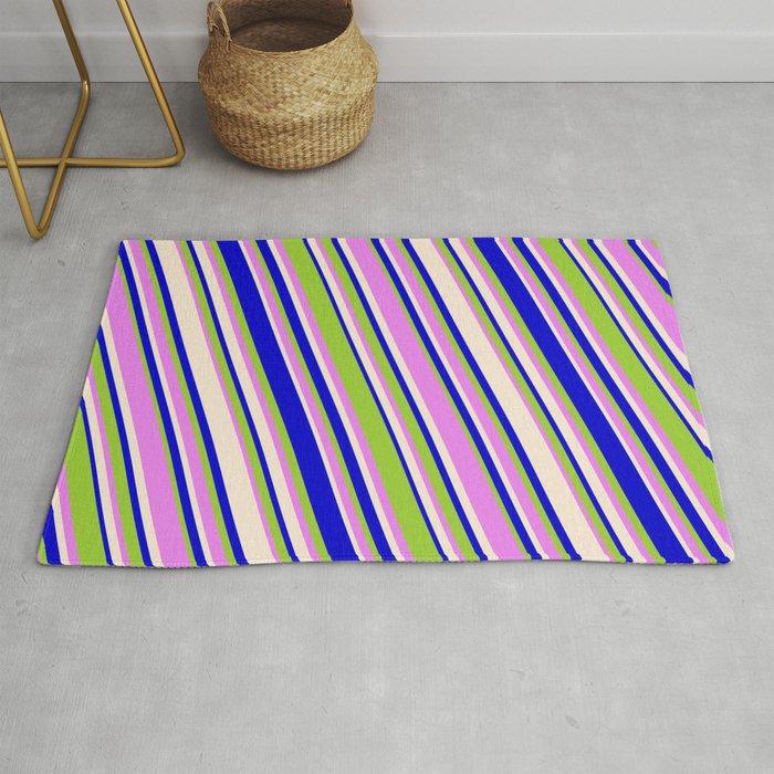 Blue, Green, Violet & Beige Colored Lines Pattern Rug