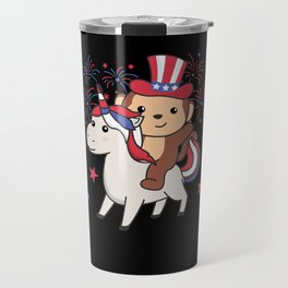 Monkey With Unicorn For Fourth Of July Fireworks Travel Mug