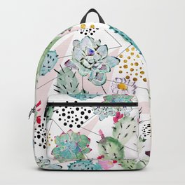 Modern triangles and hand paint cactus pattern Backpack