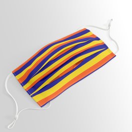 [ Thumbnail: Dark Blue, Yellow & Red Lined Pattern Face Mask ]