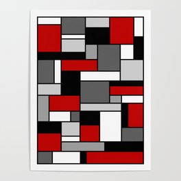Mid Century Modern Color Blocks in Red, Gray, Black and White Poster