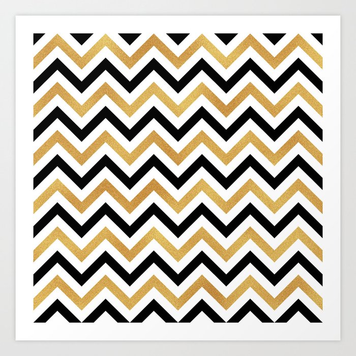 Gold And Black Zig Zag Wave Popular Collection Art Print