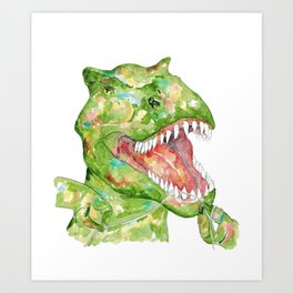 T-rex floss flossing brushing teeth dinosaur painting watercolour Art Print