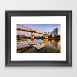 Nashville Pedestrian and Gateway Bridge at Dusk Framed Art Print