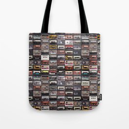 Huge collection of audio cassettes. Retro musical background Tote Bag