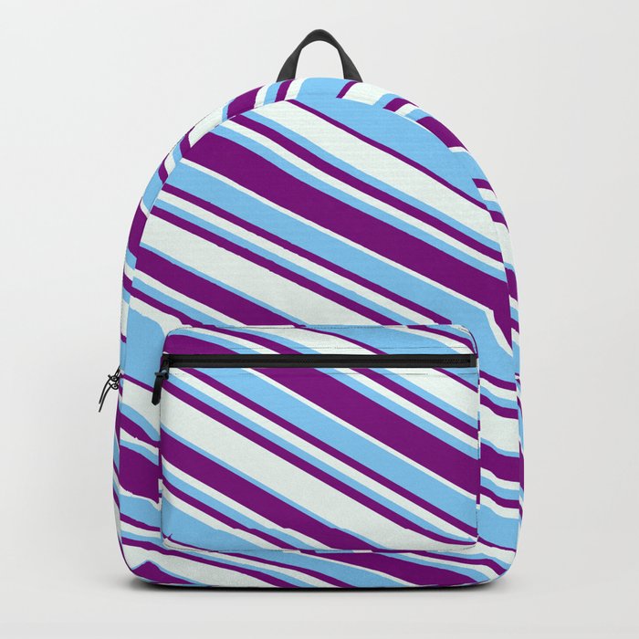 Purple, Mint Cream, and Light Sky Blue Colored Lined/Striped Pattern Backpack