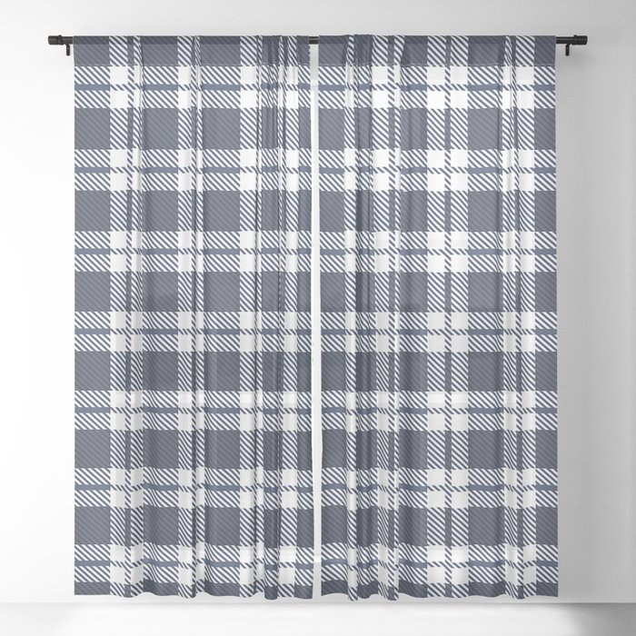 Classic Blue White Tartan Plaid Pattern Sheer Curtain