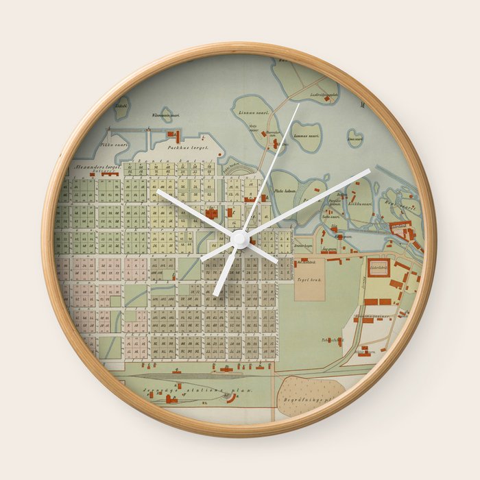 Vintage Map of Oulu Finland (1886) Wall Clock by BravuraMedia Society6