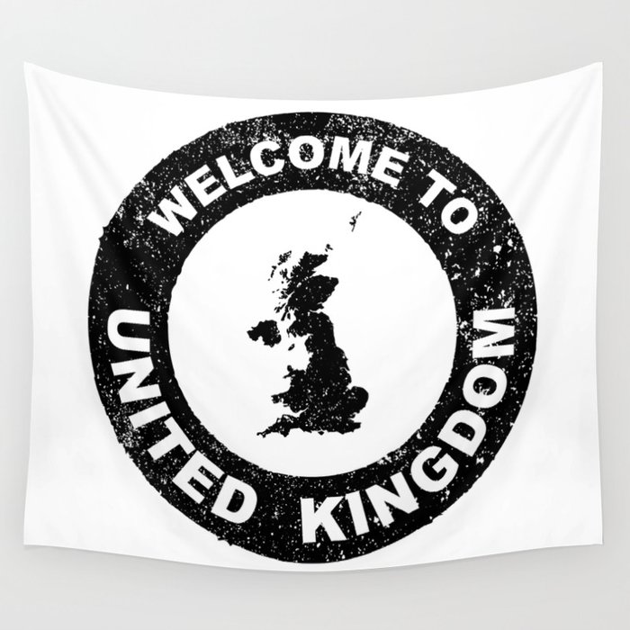 Rubber Ink Stamp Welcome To United KIngdom Wall Tapestry