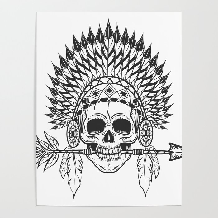 Motorcycle Zip Up Hoodie American Indian Chief Skull Feathers