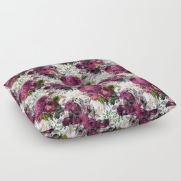 Burgundy Floral Bouquet Pattern Floor Pillow