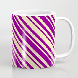 [ Thumbnail: Pale Goldenrod and Purple Colored Lined Pattern Coffee Mug ]